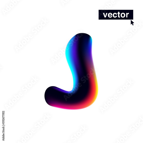 J letter logo with neon glitch. Multicolor gradient sign with double exposure and illusion effect. Glowing color shift vector icon.