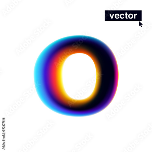O letter logo with neon glitch. Multicolor gradient sign with double exposure and illusion effect. Glowing color shift vector icon.