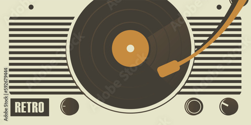Tape recorder for playing vinyl records retro background.