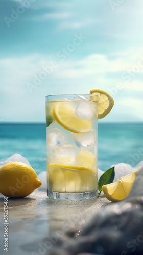 Cool freshly homemade lemonade and lemon. Generative AI