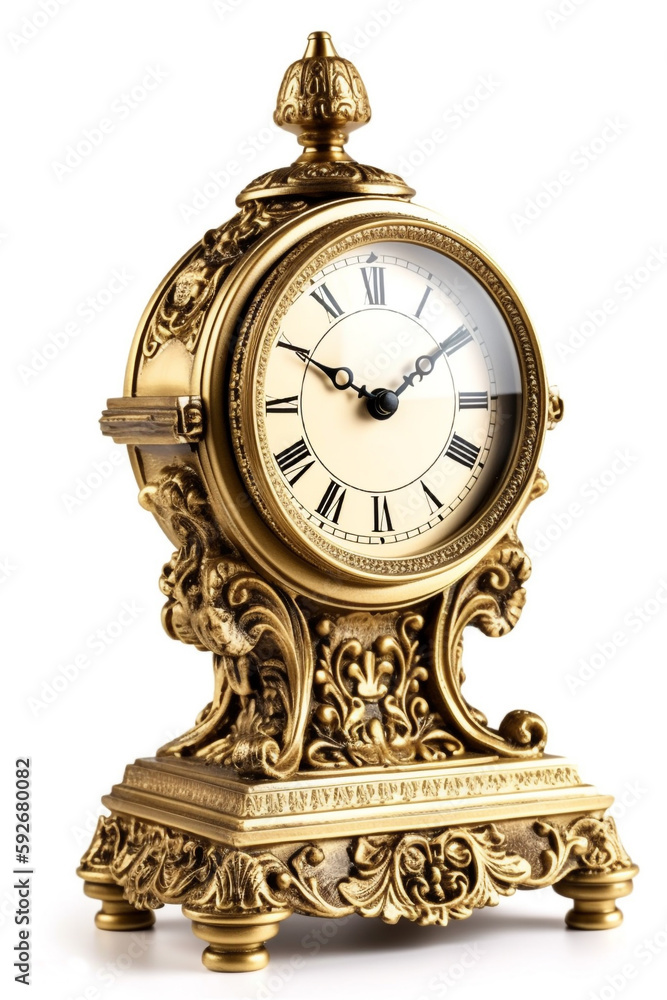 3D illustration of classic vintage table clock isolated on white ...