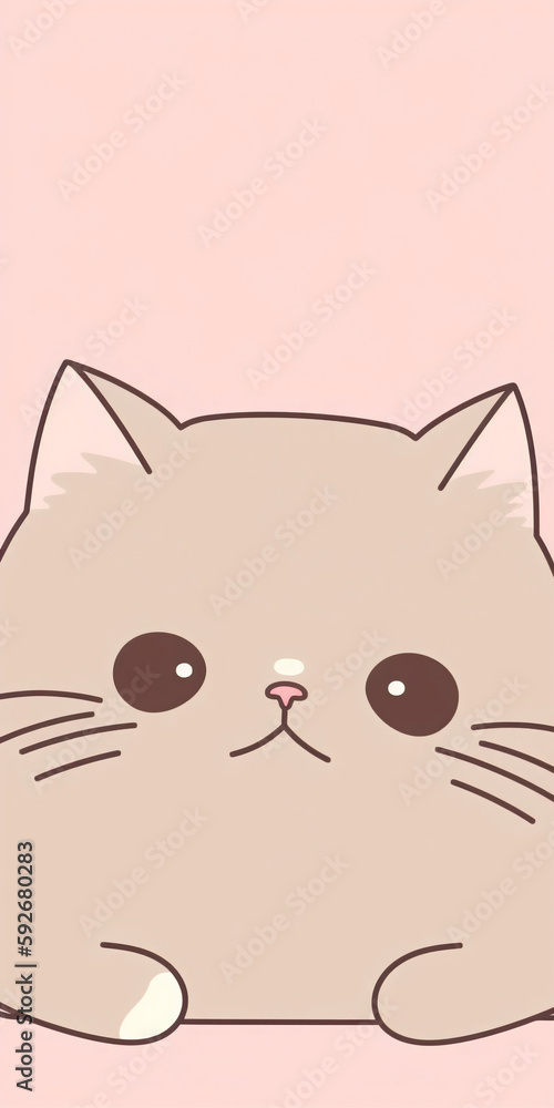 Cat, anime illustration, pastel and rustic color scheme, cute face with rosy cheeks and big round eyes, character has a soft and springy appearance