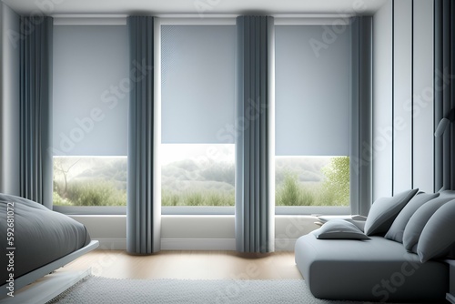 roller blinds or curtains on windows  interior design   modern design - generative ai 