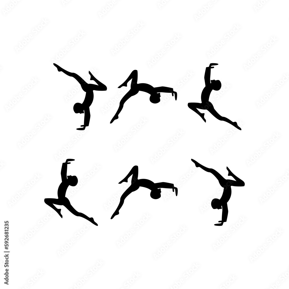 illustration vector  graphic design of silhouette set of people doing somersaults vector,clean figure,dancing vector.