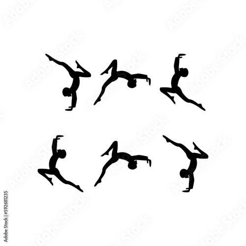 illustration vector  graphic design of silhouette set of people doing somersaults vector,clean figure,dancing vector.