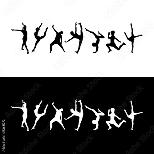 silhouette set of dancing people movement vector, clean drawing, dancing vector.