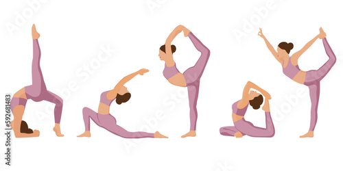 set of vector illustrations. a woman doing yoga