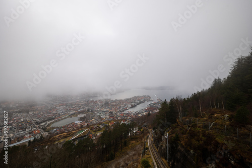 Bergen, Norway from Mount Floyan on a Cloudy Day