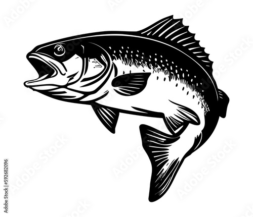 Trout Fish,  trout jumping icon, Freshwater Salmon catch emblem, Fish jump sign.