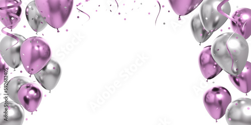 celebration pink silver balloons and confetti 3d