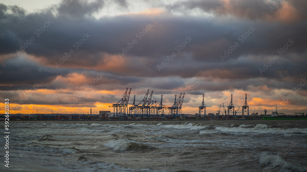 DCT container terminal in Gdańsk. Sunset. DCT container terminal in Gdańsk. Sunset.