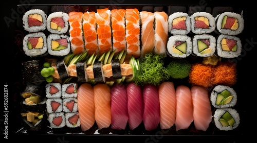 Sushi Platter - A colorful assortment of sushi rolls, perfect for sharing