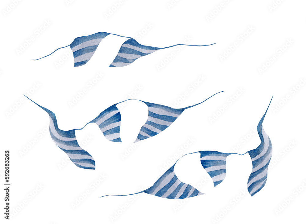 Flag garland. Set of isolated striped flags. Watercolor illustration for your design Flag garland. Set of isolated striped flags. Watercolor illustration for your design