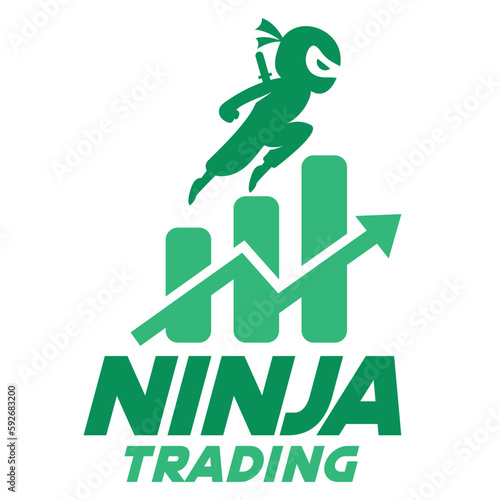 Modern vector flat design simple minimalist logo template of ninja trader sales marketing mascot character vector collection for brand, emblem, label, badge. Isolated on white background.