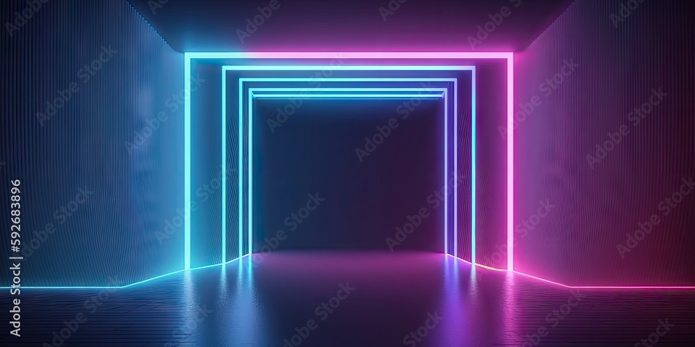 A dreamy futuristic neon lightshow background - Lightshow backdrop with neon style elements - Future dreamy style of a neon lightshow wallpaper - Created with Generative AI technology