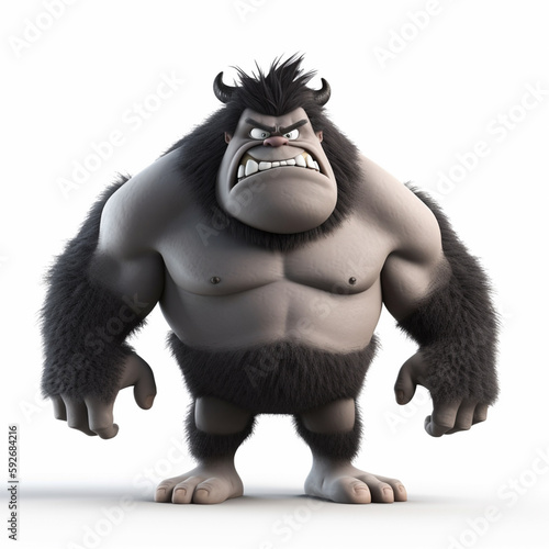 giant and muscular monster character  colored in black  with angry expression  3d illustration  generative ai
