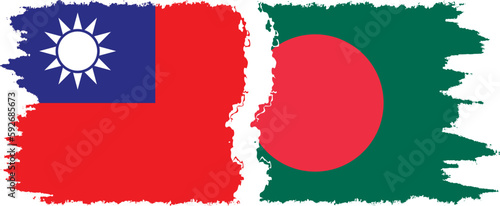 Bangladesh and Taiwan grunge flags connection vector