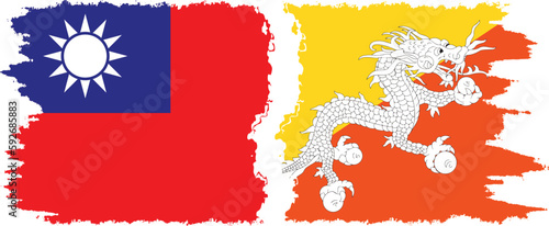 Bhutan and Taiwan grunge flags connection vector