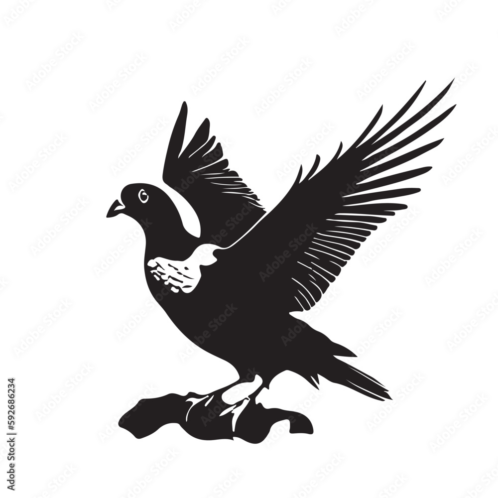 Fototapeta premium The dove is a symbol of peace. Also good for tattoo. Editable vector monochrome image with high details isolated on white