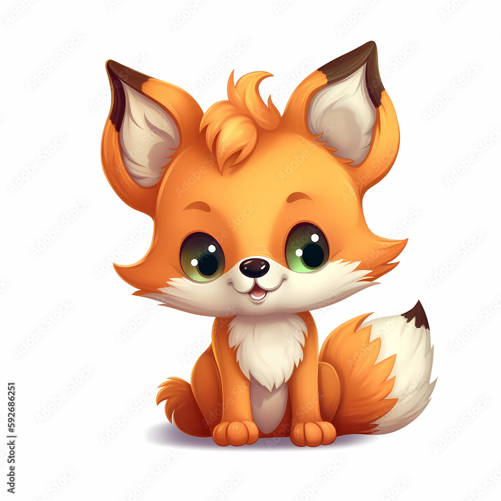 Baby Fox Cartoon Isolated White Background. Generative AI