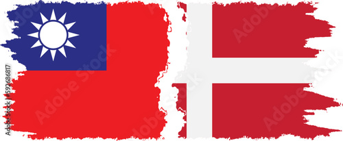 Denmark and Taiwan grunge flags connection vector