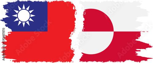 Greenland and Taiwan grunge flags connection vector