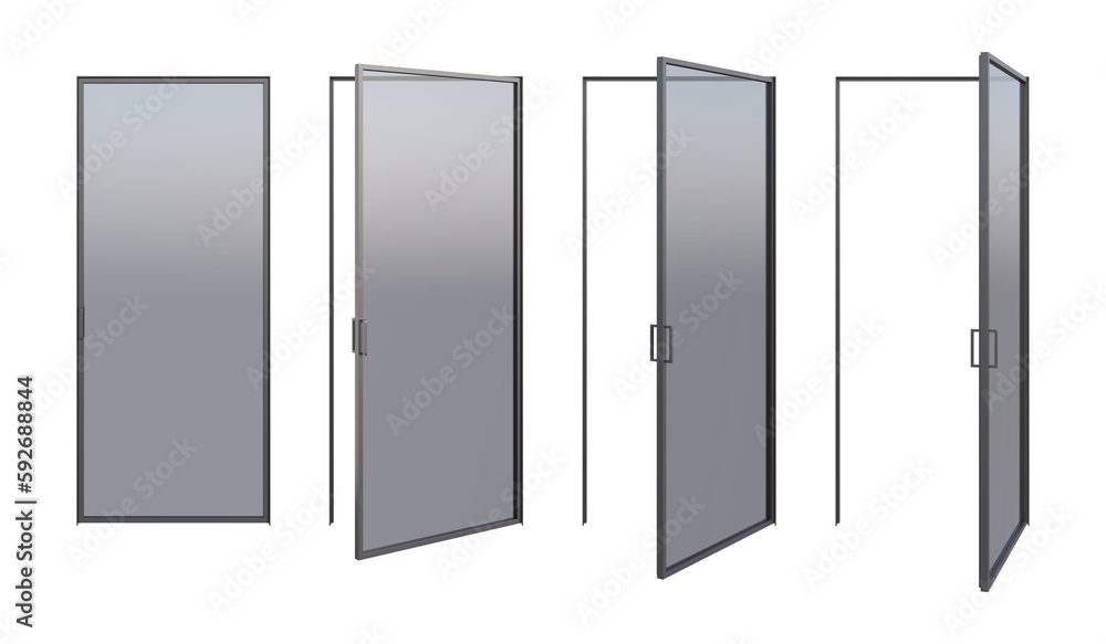 A set of four different opening options for the isolated door with a