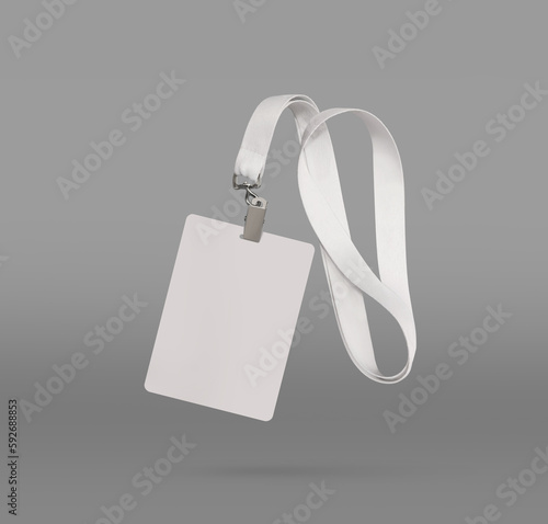 Plastic badge. ID card with white ribbon. Template designed for employees and guests of company. Can be used for show, events, concerts and performances. Or for speakers and organizers.