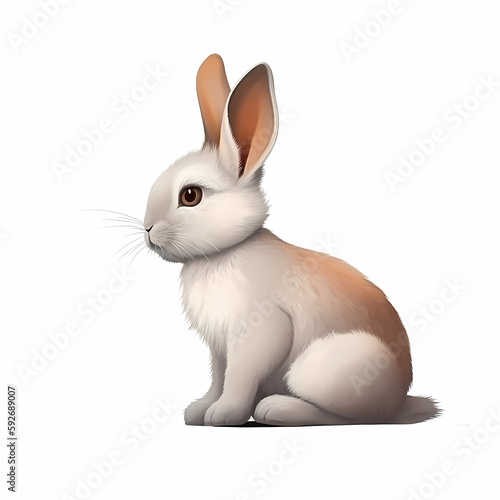Baby Rabbit Cartoon Isolated WHite. Generative AI © simpledesign79