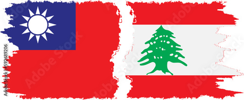 Lebanon and Taiwan grunge flags connection vector