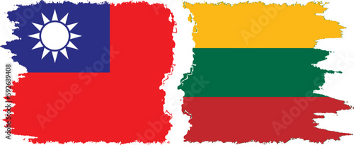 Lithuania and Taiwan grunge flags connection vector