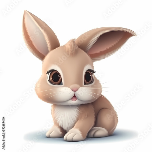 Baby Rabbit Cartoon Isolated WHite. Generative AI
