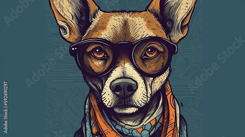Hipster Cute Funny Art Dog Illustration. Generative AI 