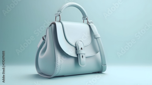3d rendering illustration of women's handbag in white bluish color on a studio background. 