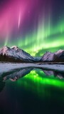 Beautiful Northern Lights above mountain and river. Generative AI