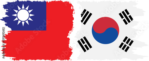 South Korea and Taiwan grunge flags connection vector