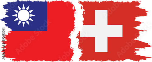 Switzerland and Taiwan grunge flags connection vector