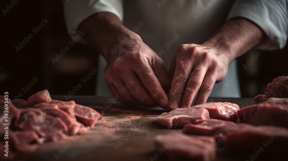 Butcher Cutting Meat
