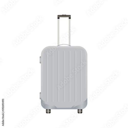 Realistic plastic suitcase. Gray travel bag isolated on white background