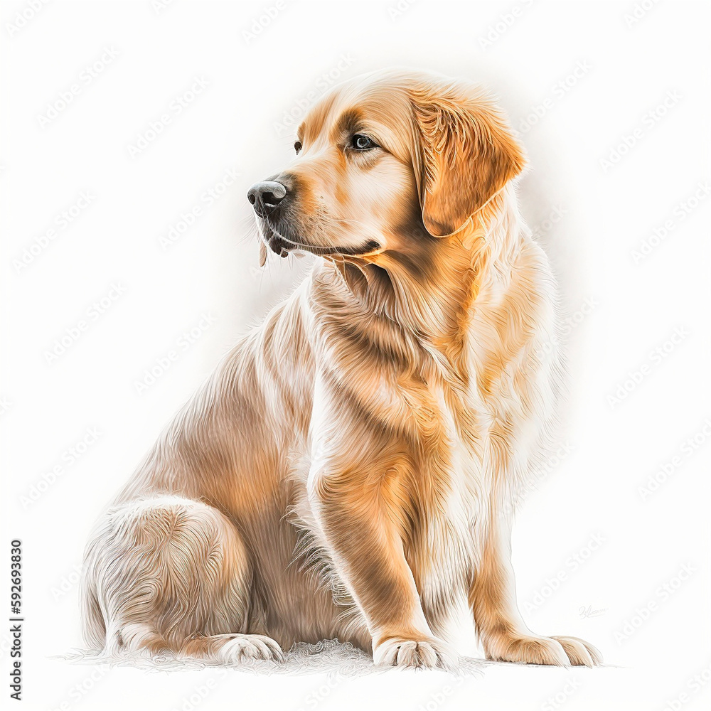 golden retriever puppy isolated white background created with Generative Ai technology