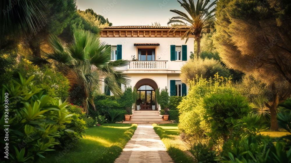A captivating image of an exquisite summer villa, blending modern design with Mediterranean charm for a high-end retreat A captivating image of an exquisite summer villa, blending modern design with Mediterranean charm for a high-end retreat