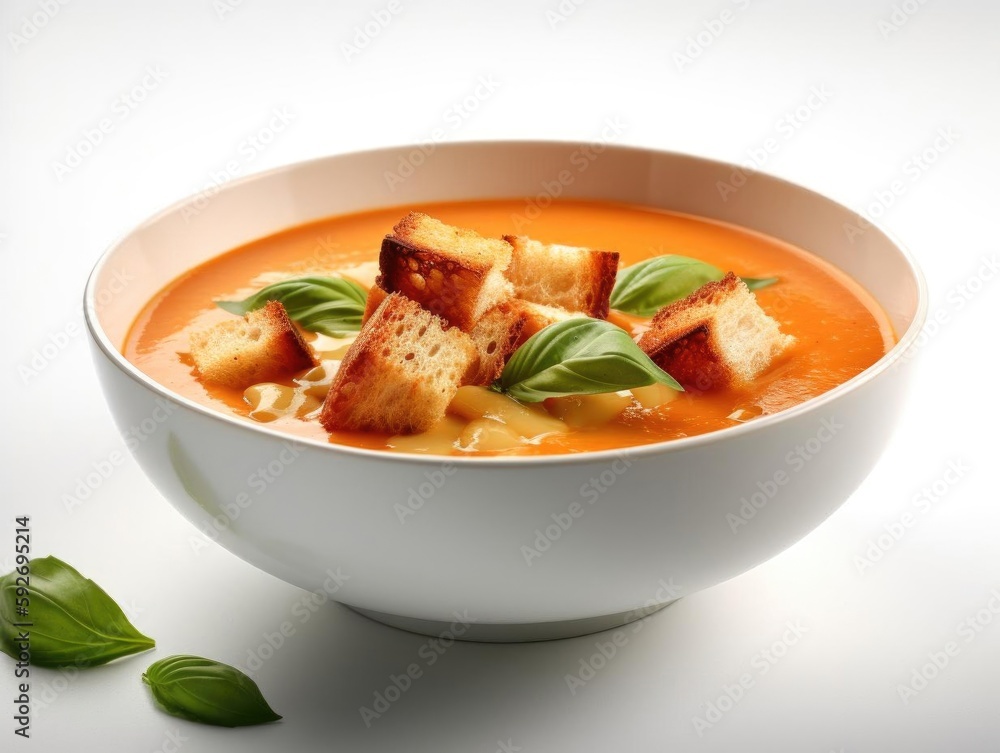 Creamy tomato bowl, steaming hot, close-up shot, top right view. Creamy tomato bowl, steaming hot, close-up shot, top right view.