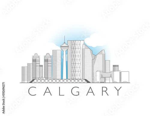Calgary cityscape line art style vector illustration