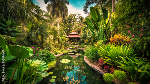A stunning image of a private villa enveloped in a tropical garden oasis  providing the ultimate sanctuary for relaxation