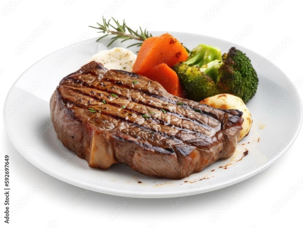 Juicy Grilled Steak with Char Marks on White Background.