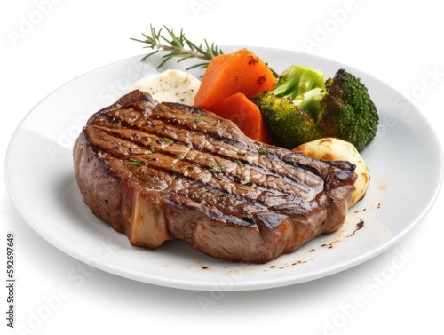 Juicy Grilled Steak with Char Marks on White Background.
