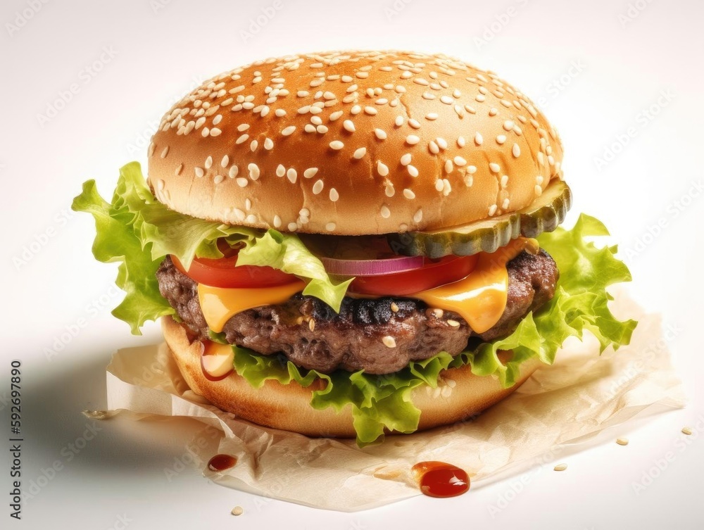 Mouth-watering burger photographed from a top-down view. Mouth-watering burger photographed from a top-down view.