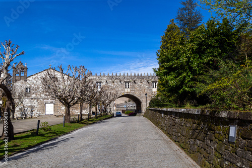 Gallery that passes over the road and connects the palace of Cotón with the chapel of San Mauro. Negreira, A Coruña, Spain.