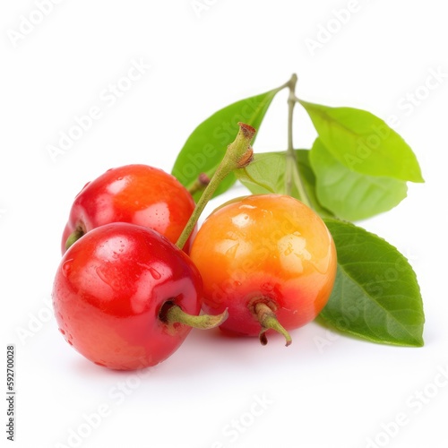 Acerola Barbados Cherry fruit isolated on white background. Generative AI photo