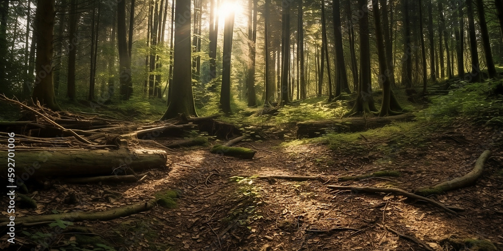 Obraz premium Low-Angle Shot of Trees in the Forest generated by AI.